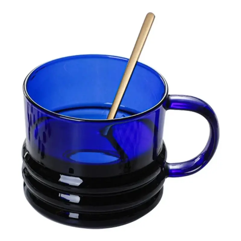 Ribbed bottom solid colour glass mug