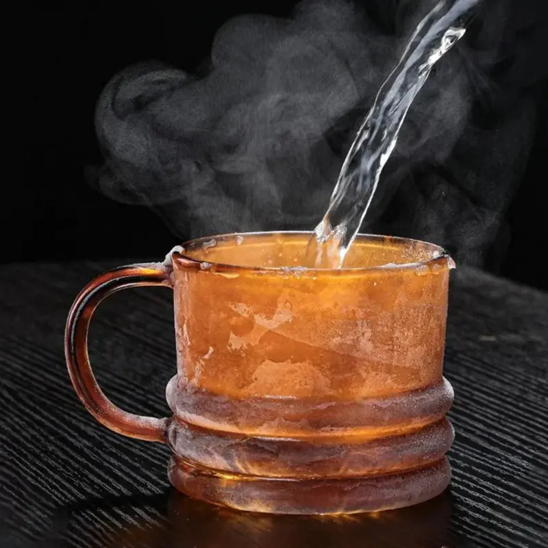 Ribbed bottom solid colour glass mug