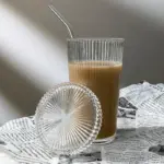 Ridged glass cup with strawdrinkswareliving simply house