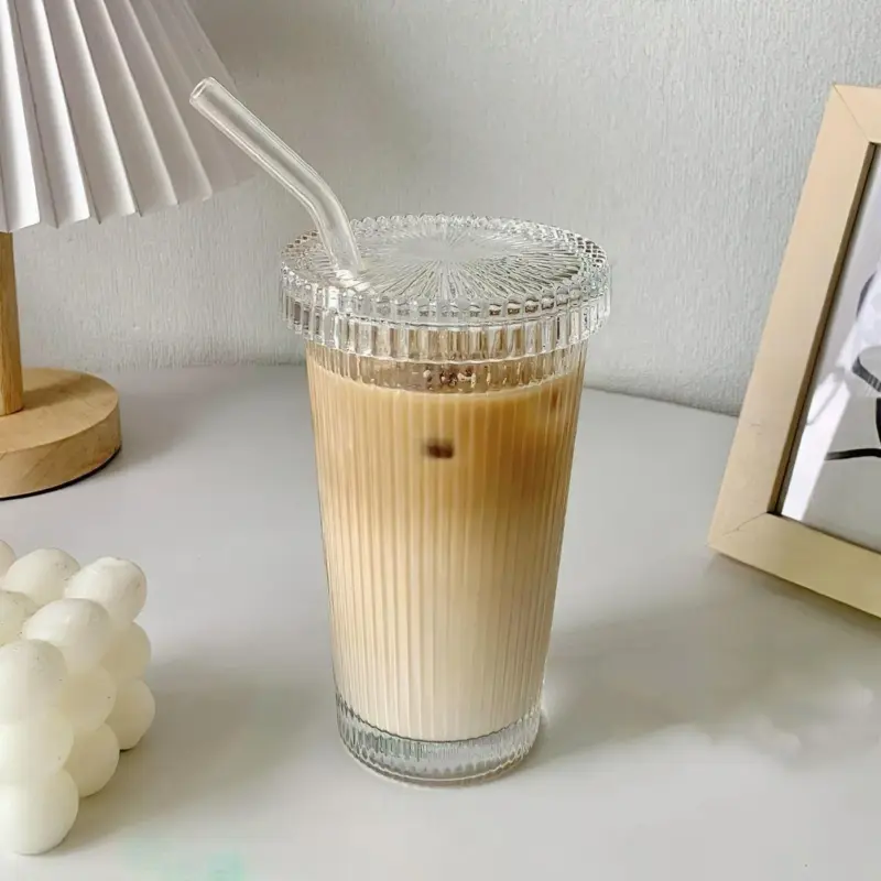 Ridged glass cup with strawdrinkswareliving simply house