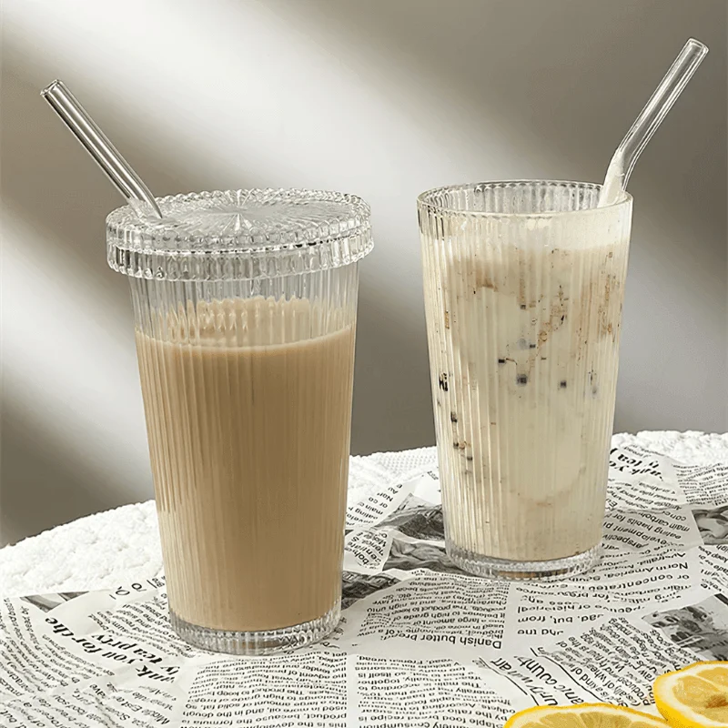 Ridged Glass Cup With Strawdrinkswareliving Simply House 909778