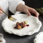 Rock pattern edged ceramic serving plate