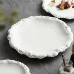 Rock pattern edged ceramic serving plate