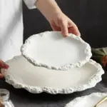 Rock pattern edged ceramic serving plate