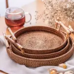 Round rattan tray with handlesaccessoriesliving simply house