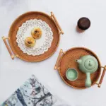 Round rattan tray with handlesaccessoriesliving simply house