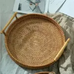Round rattan tray with handlesaccessoriesliving simply house