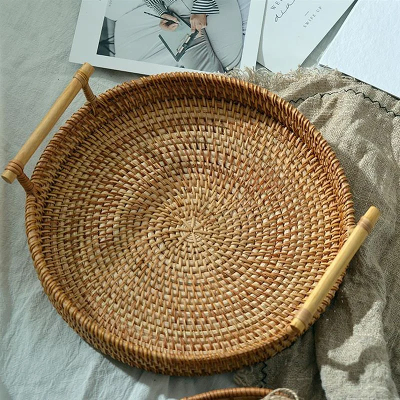 Round Rattan Tray With Handlesaccessoriesliving Simply House 557214