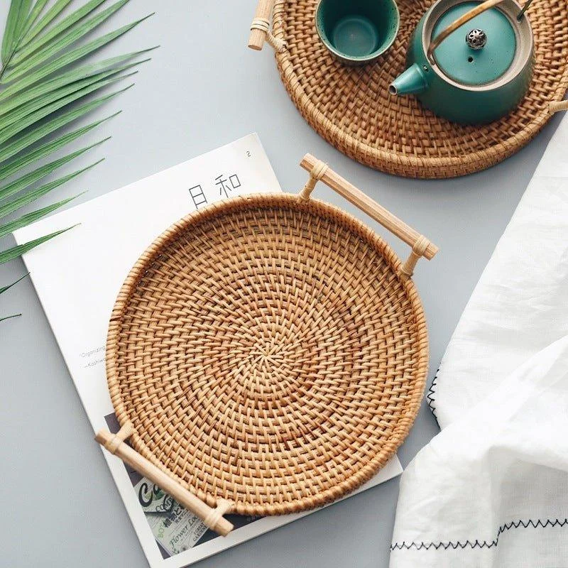 Round Rattan Tray With Handlesaccessoriesliving Simply House 980506