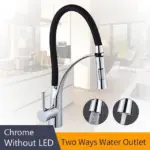 Rubber chrome led pullable kitchen faucet
