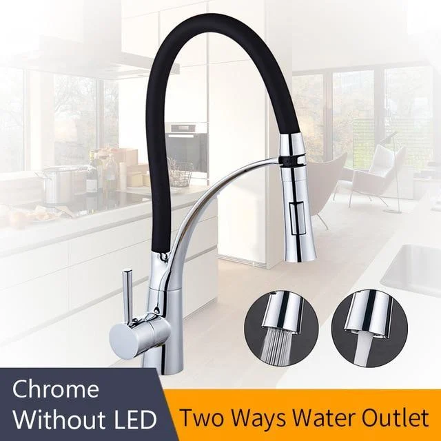 Rubber Chrome Led Pullable Kitchen Faucet 355622