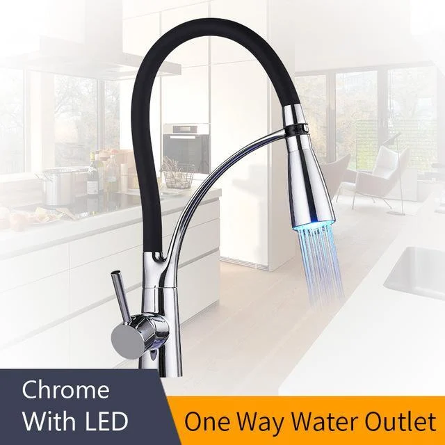 Rubber Chrome Led Pullable Kitchen Faucet 676806