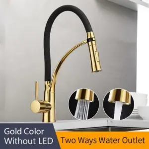 Rubber Chrome LED Pullable Kitchen Faucet