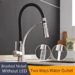 Rubber chrome led pullable kitchen faucet