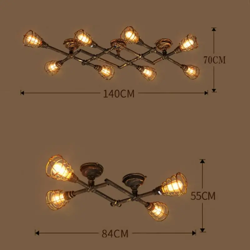Rustic industrial semi flush ceiling light steampunk pipe fixture pendant lamp