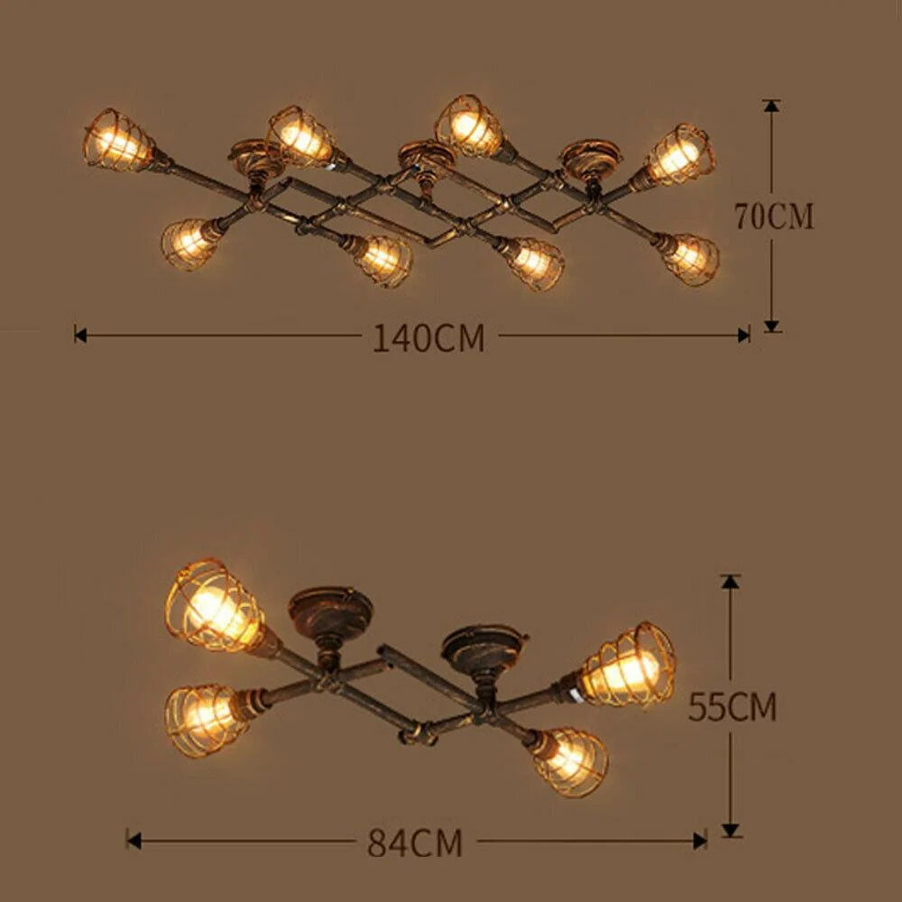 Rustic Industrial Semi Flush Ceiling Light Steampunk Pipe Fixture Pendant Lamp 290805