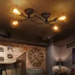 Rustic industrial semi flush ceiling light steampunk pipe fixture pendant lamp