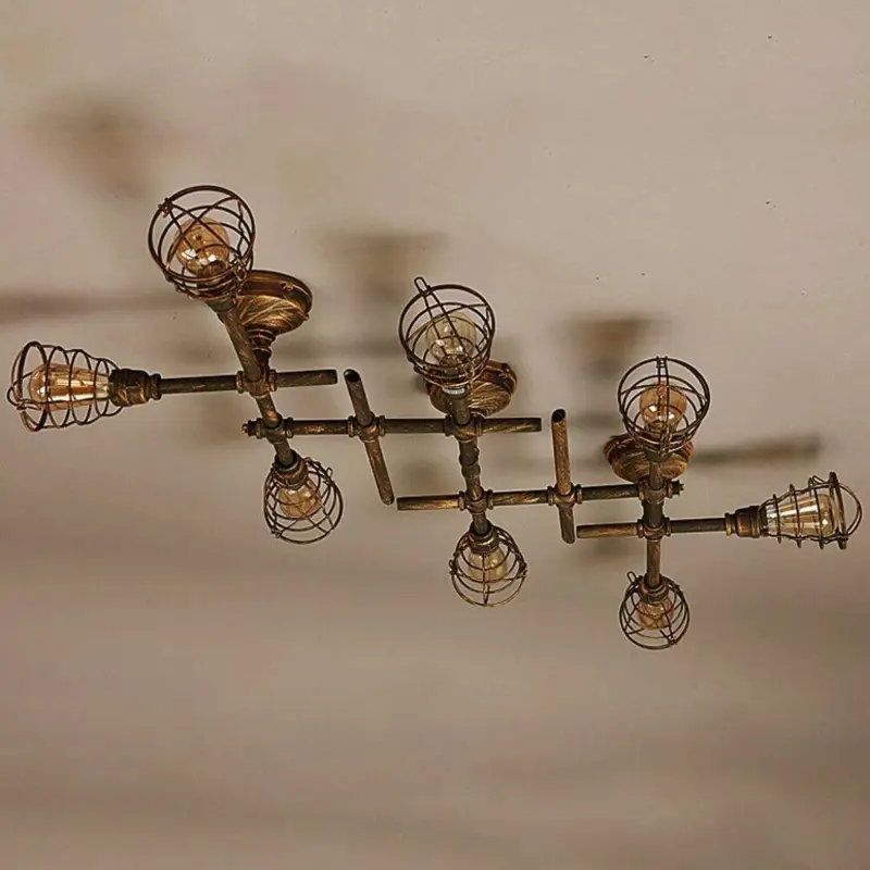 Rustic industrial semi flush ceiling light steampunk pipe fixture pendant lamp