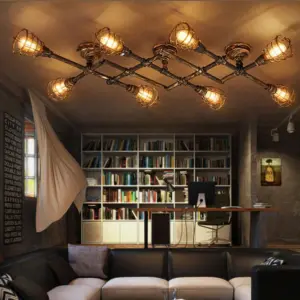 Rustic Industrial Semi Flush Ceiling Light Steampunk Pipe Fixture Pendant Lamp