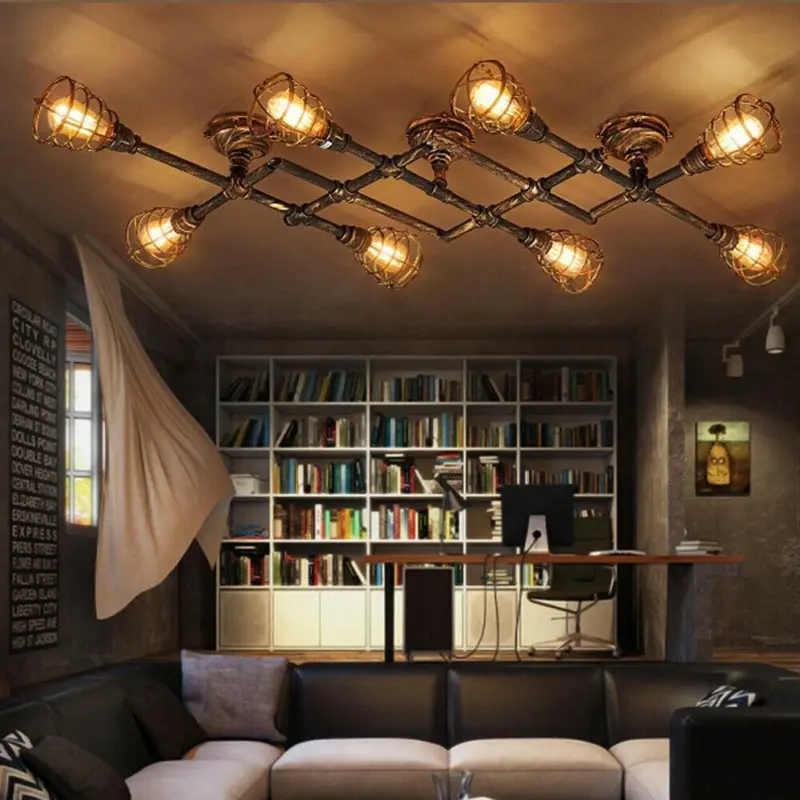Rustic industrial semi flush ceiling light steampunk pipe fixture pendant lamp