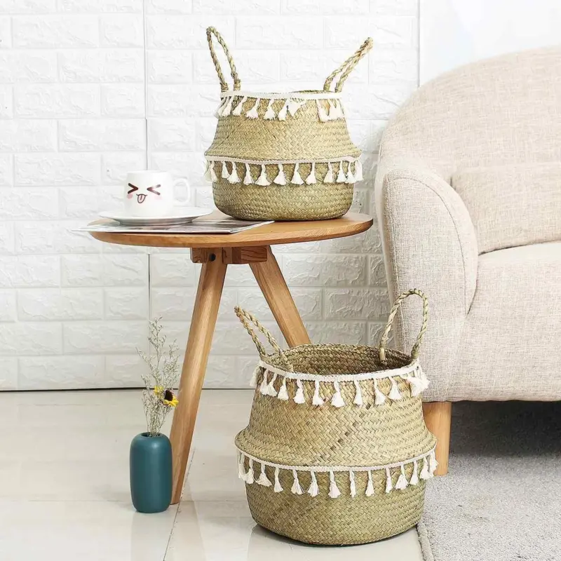Seagrass storage basket with handles