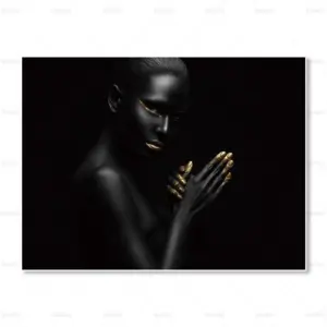 Senses African Abstract Gold & Black Canvas Unframed Poster
