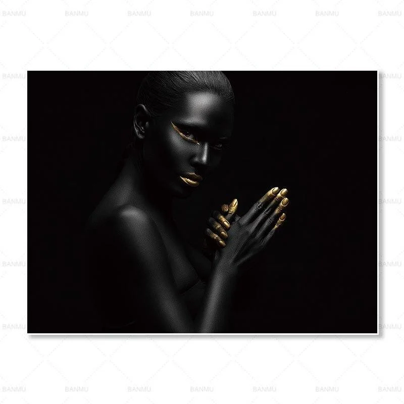 Senses African Abstract Gold Black Canvas Unframed Poster 129542