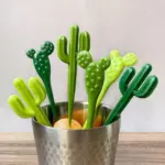 Set of six green cactus dessert forks
