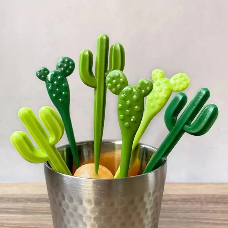 Set of six green cactus dessert forks