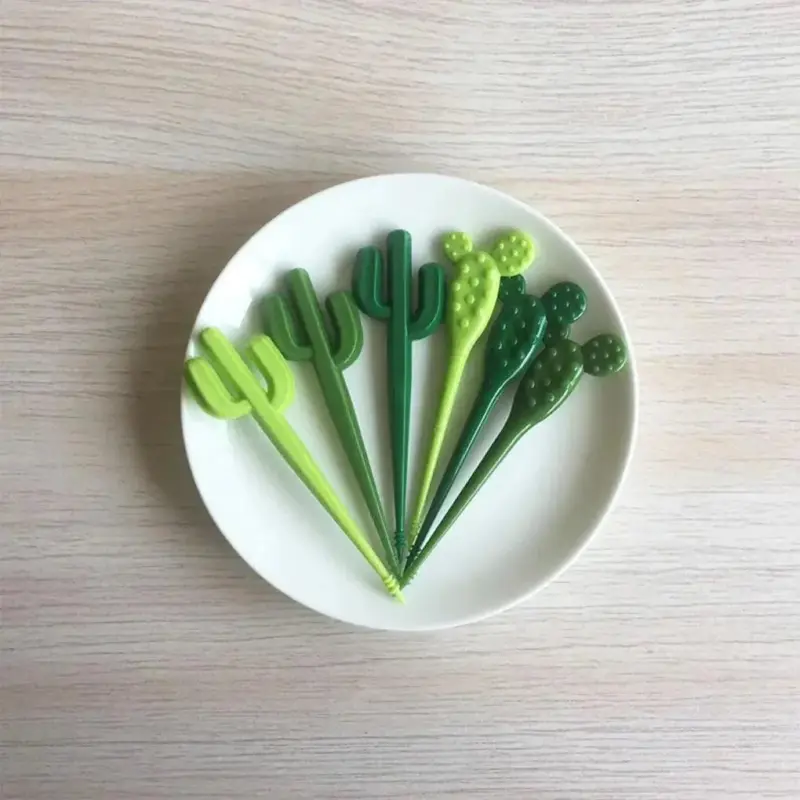 Set of six green cactus dessert forks