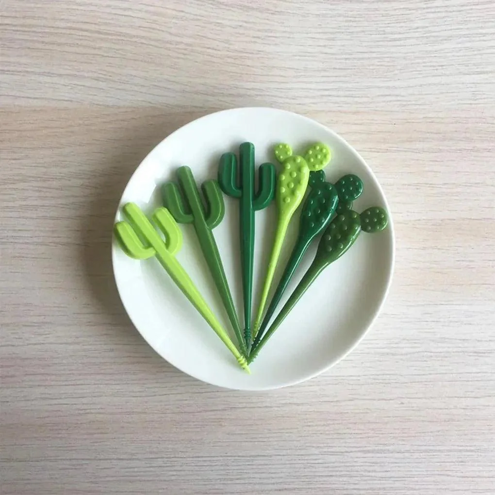 Set Of Six Green Cactus Dessert Forks 390486