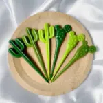 Set of six green cactus dessert forks