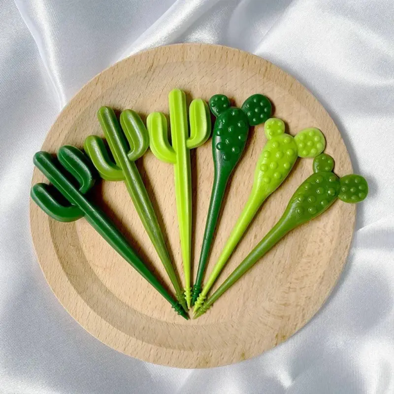 Set of six green cactus dessert forks