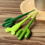 Set of six green cactus dessert forks