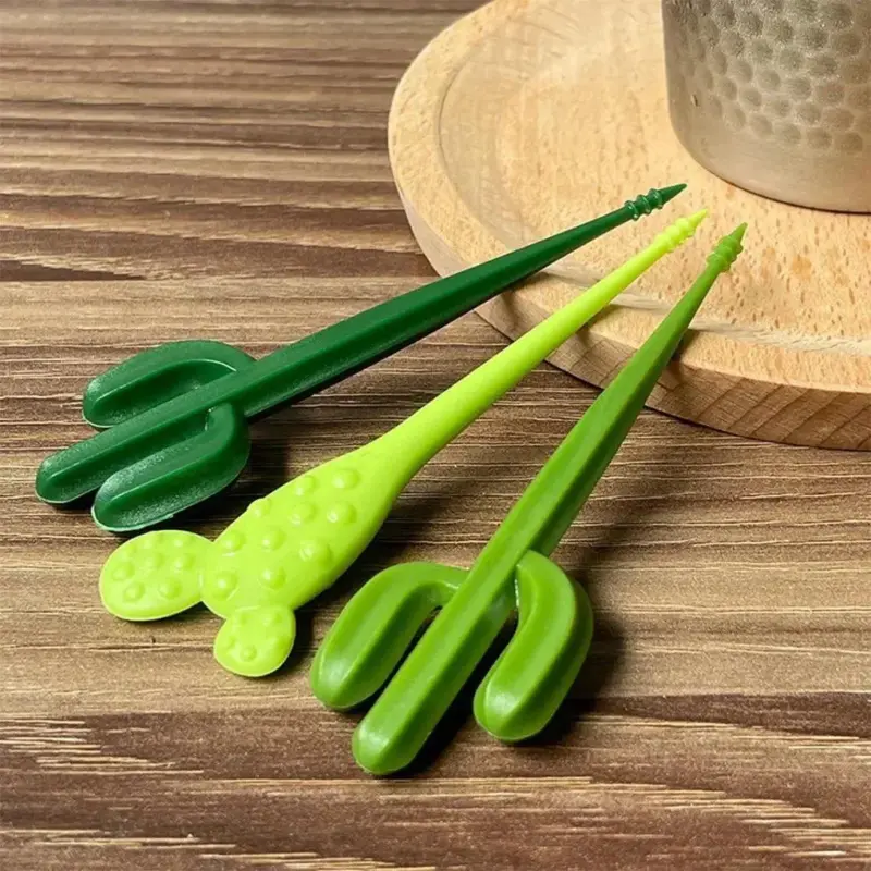 Set of six green cactus dessert forks