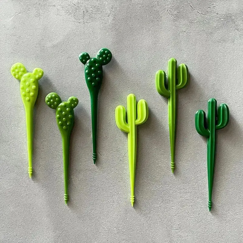Set of six green cactus dessert forks