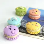 Set of six pastel macaron shaped fridge magnets