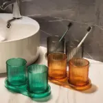 Simple bathroom toothbrush mug tray