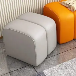 Simple Living Room Velvet & Leather Stool Chair Seat