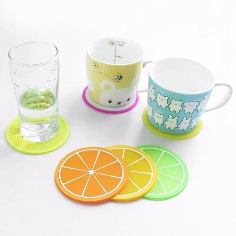 Six piece colourful fruit shape coasters