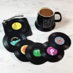 Six piece retro style vinyl record coaster set