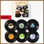 Six piece retro style vinyl record coaster set