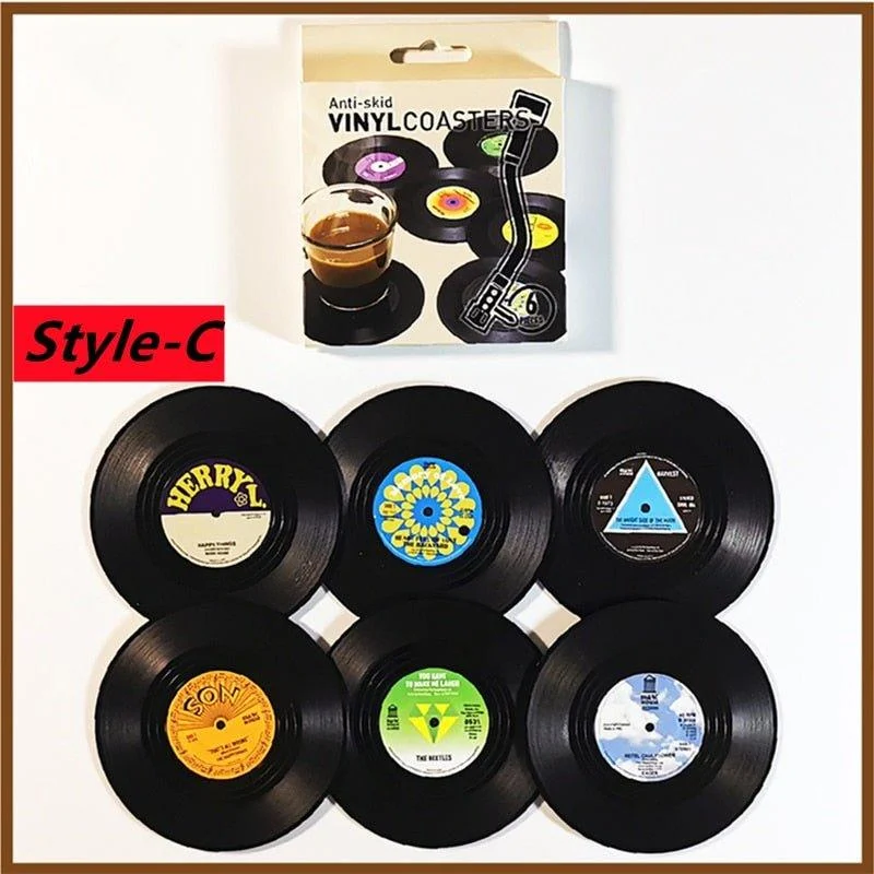 Six Piece Retro Style Vinyl Record Coaster Set 161984