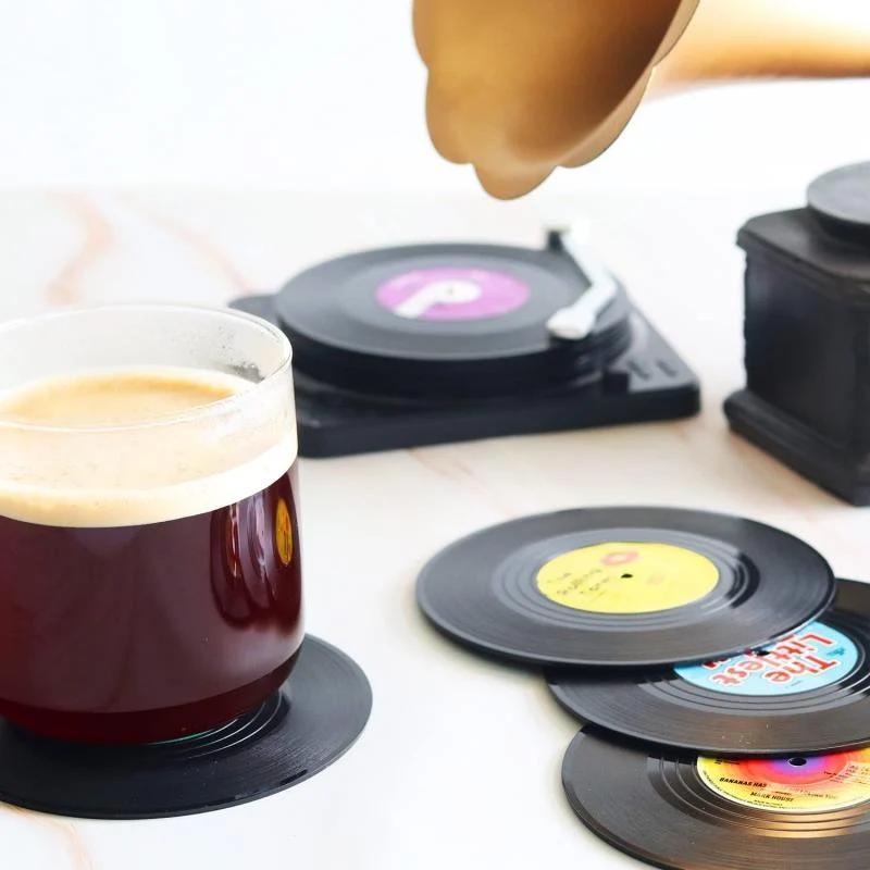 Six Piece Retro Style Vinyl Record Coaster Set 178992