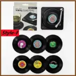 Six piece retro style vinyl record coaster set