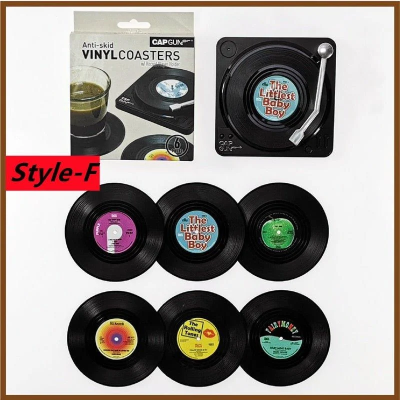 Six Piece Retro Style Vinyl Record Coaster Set 217478