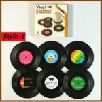 Six piece retro style vinyl record coaster set