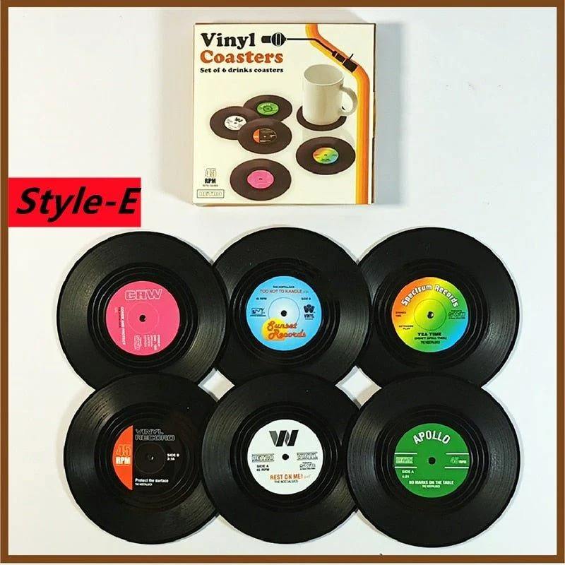 Six Piece Retro Style Vinyl Record Coaster Set 255794