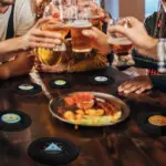 Six piece retro style vinyl record coaster set