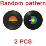 Six piece retro style vinyl record coaster set